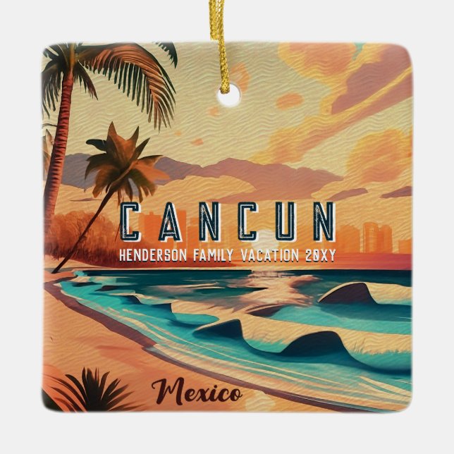 Cancún Mexico Palm Tree Sunset Travel Souvenir Keramikornament (Vorderseite)