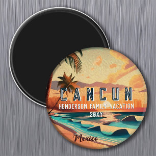 Cancún Mexico Palm Tree Sunset Travel Souvenir Magnet