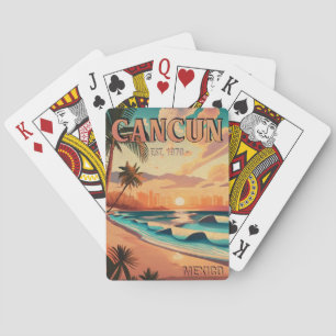Cancún Mexico Palm Tree Sunset Travel Souvenir Spielkarten