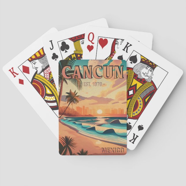 Cancún Mexico Palm Tree Sunset Travel Souvenir Spielkarten (Rückseite)