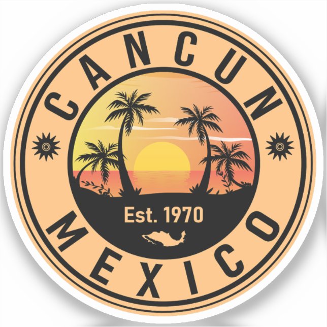 Cancun Mexico Palm Tree Vintage Travel Souvenir Aufkleber (Vorderseite)