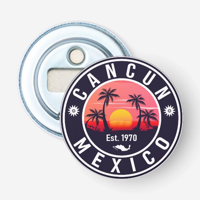 Cancun Mexico Palm Tree Vintage Travel Souvenir Flaschenöffner (Vorderseite)