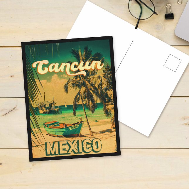 Cancun Mexico Palm Tree Vintage Travel Souvenir Postkarte (Von Creator hochgeladen)