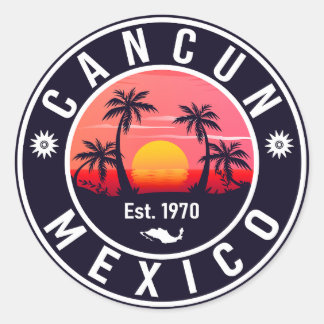 Cancun Mexico Palm Tree Vintage Travel Souvenir Runder Aufkleber