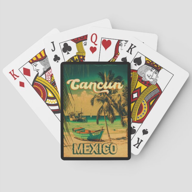 Cancun Mexico Palm Tree Vintage Travel Souvenir Spielkarten (Rückseite)