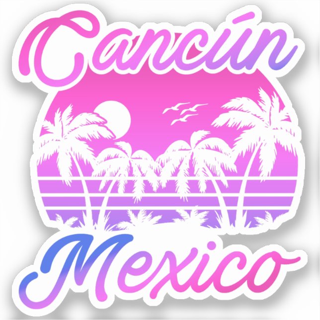Cancun Mexico Palm Trees Retro Reisen Souvenirs Aufkleber (Vorderseite)