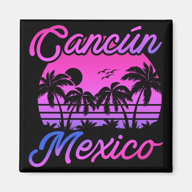 Cancun Mexico Palm Trees Retro Reisen Souvenirs Magnet (Vorne)