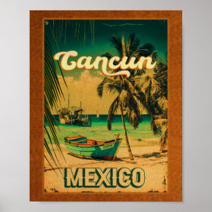 Cancun Mexico Palmenbaum Vintage Reisemitbringsel Poster