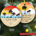 Cancún Mexico Retro Sunset Palm Tree Souvenirs 60e Keramik Ornament<br><div class="desc">Cancun Retro Strand Design für Urlaub. Cancun Mexico Cities Vintage Souvenir für Reisen nach Mexiko Beach Towns. Cancun Beach Artwork für mexikanische Urlauber und Rucksacktouristen. Cancun Retro-Souvenir. Design für Backpacker und Reisen nach Mexiko . Strand mit Vintagen Souvenirs für Badeurlauber. - Sie können die Vorlage personalisieren, indem Sie einen Namen...</div>