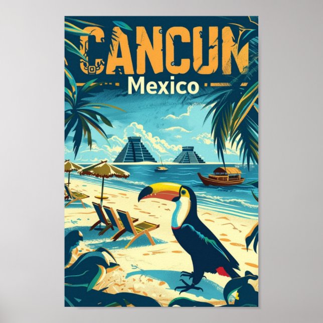 Cancun Mexico Vintag Berühmter Reiseort Poster (Vorne)