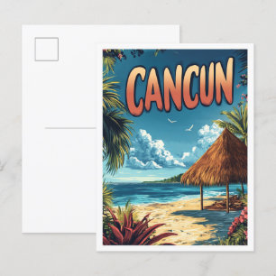 Cancun Mexico Vintag Illustration Travel Postkarte