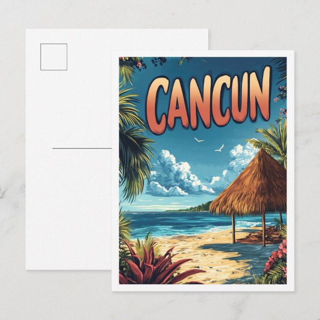Cancun Mexico Vintag Illustration Travel Postkarte (Vorne/Hinten)