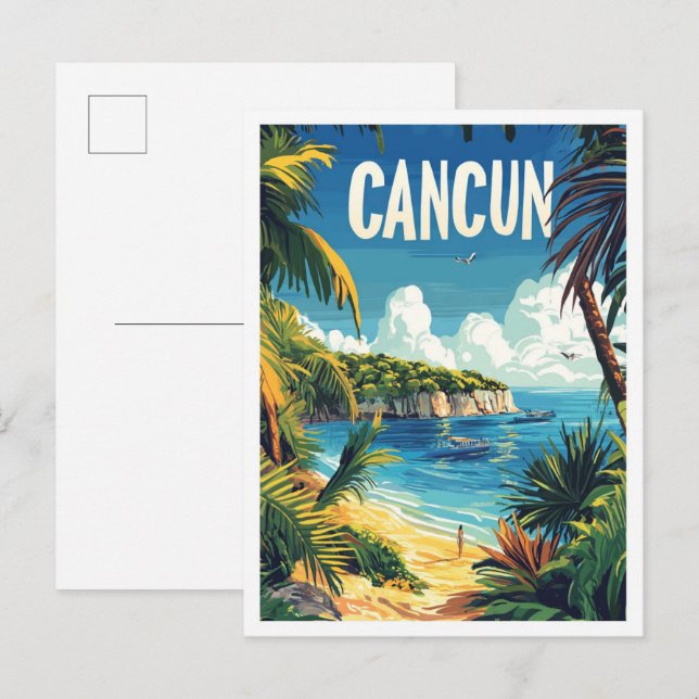 Cancun Mexico Vintag Illustration Travel Postkarte (Vorne/Hinten)