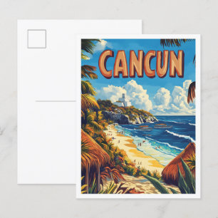 Cancun Mexico Vintag Illustration Travel Postkarte