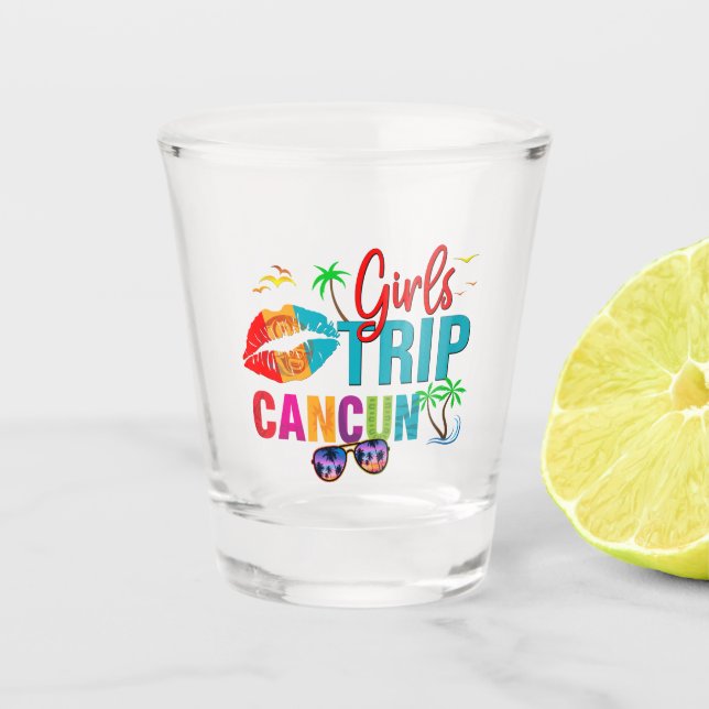 Cancun Mexiko Girls Reise farbenfrohe Ferien Schnapsglas (Vorderseite)