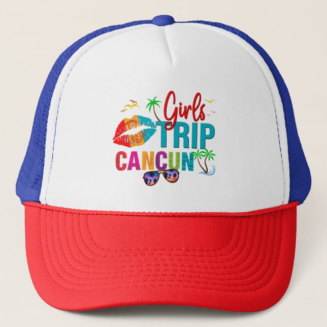 Cancun Mexiko Girls Reise farbenfrohe Ferien Truckerkappe (Vorderseite)