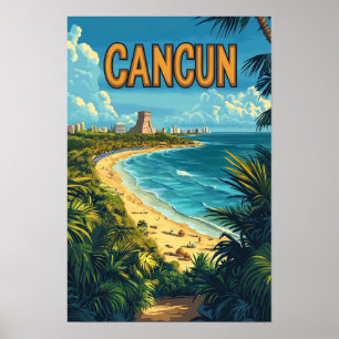 Cancun Mexiko Kunst Vintage-Illustration Reise Poster