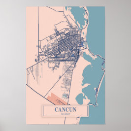Cancun Mexiko luftige Stadtplan Reise Poster