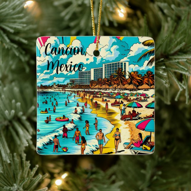 Cancun, Mexiko mit einem Pop Art Vibe Keramikornament (Baum)
