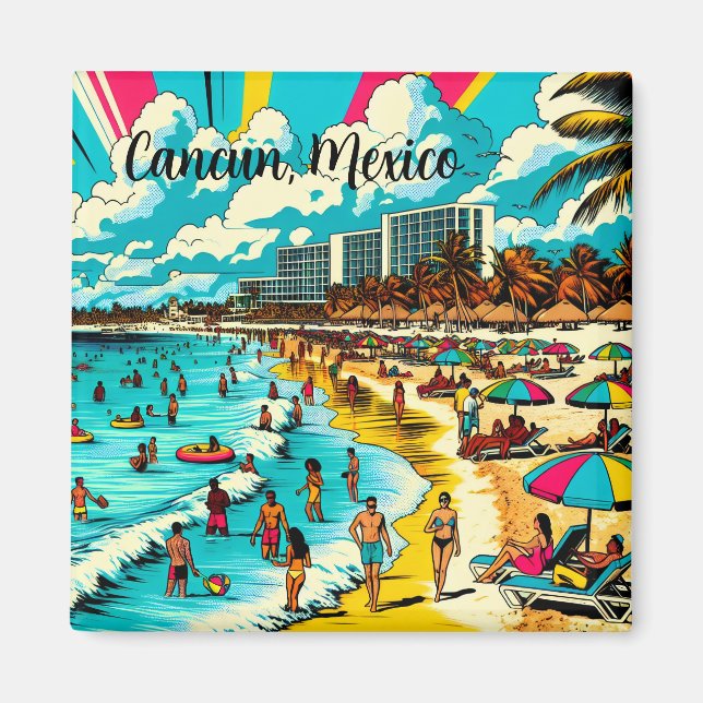 Cancun, Mexiko mit einem Pop Art Vibe Magnet (Vorne)