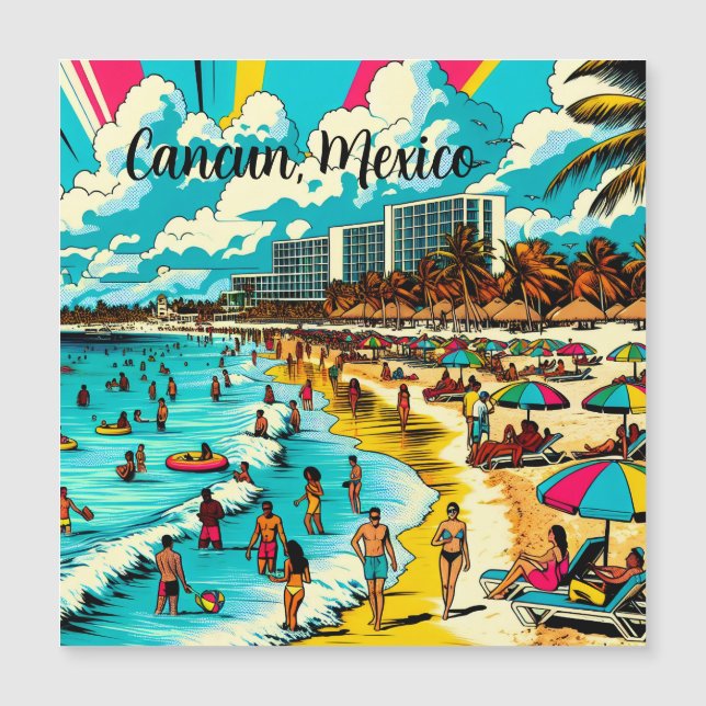 Cancun, Mexiko mit einem Pop Art Vibe Magnetkarte (Vorderseite)