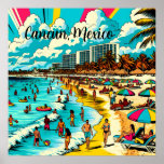 Cancun, Mexiko mit einem Pop Art Vibe Poster<br><div class="desc">Pop Art Comic bucht Art-Szene eines Strandes mit einem Vintagen Ambiente. AI Art zeigt Menschen,  die sich am Strandrand amüsieren,  mit Hotels und Appartements Gebäude im Hintergrund,  hübschen Palmen,  farbenfrohen Regenschirmen und einem wunderschönen blauen Himmel in Cancun,  Mexiko.</div>