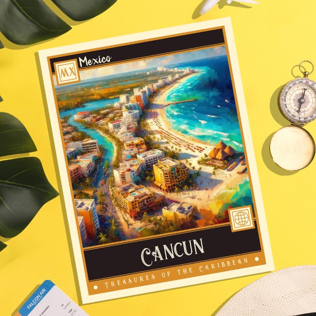 Cancun, Mexiko | Retro-Malerei Postkarte (Von Creator hochgeladen)