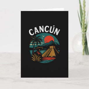Cancún Mexiko Retro Urlaub Sonnenuntergang Pyramid Karte