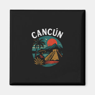 Cancún Mexiko Retro Urlaub Sonnenuntergang Pyramid Magnet