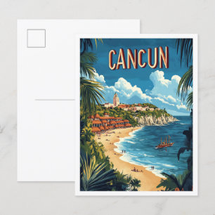 Cancun Mexiko Vintage-Illustration Reise Postkarte