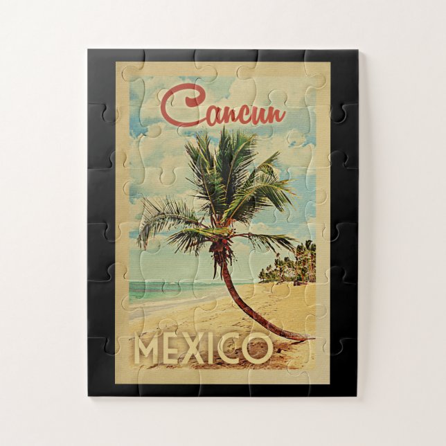 Cancun Palm Tree Vintage Travel (Vertikal)
