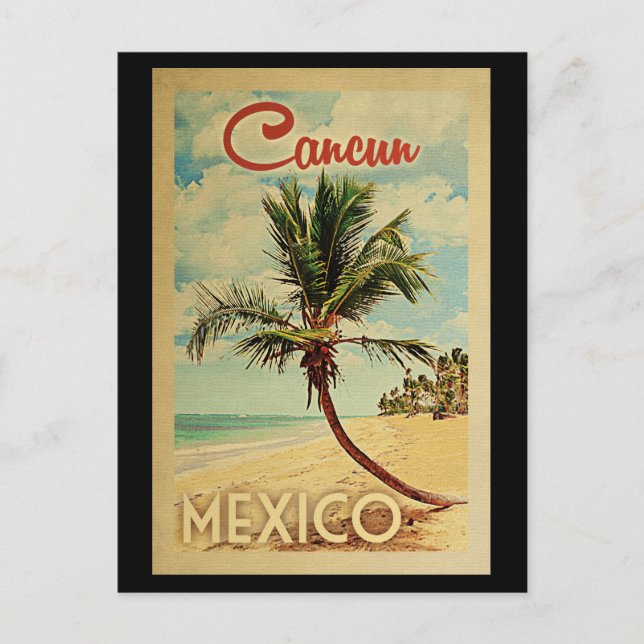 Cancun Palm Tree Vintage Travel Postkarte (Vorderseite)