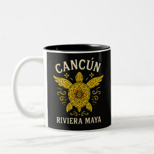 Cancun & Riviera Maya Tropischer Urlaub Retro-Typo Zweifarbige Tasse