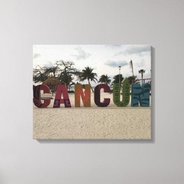 Cancun Sign - Playa Delfine, Mexiko-Leinwand Leinwanddruck (Vorderseite)