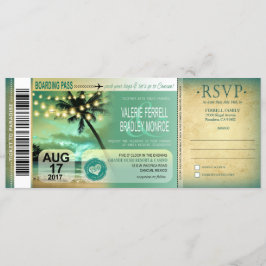 Cancun Twilight Beach Boarding Pass Wedding aqua Einladung