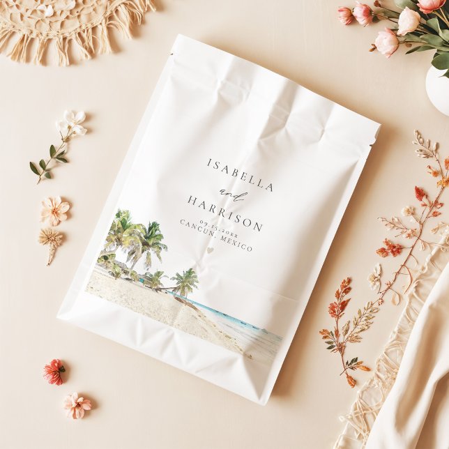 CANCUN Watercolor Beach Palm Tree Zielort Geschenktütchen (Von Creator hochgeladen)