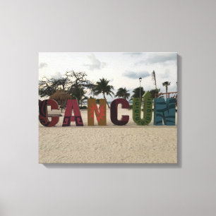 Cancun-Zeichen - Playa Delfines, Mexiko-Leinwand Leinwanddruck