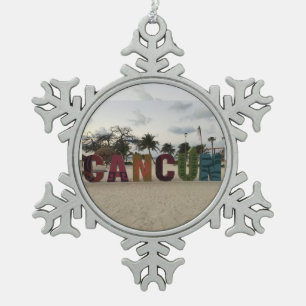 Cancun-Zeichen - Playa Delfines, Mexiko-Verzierung Schneeflocken Zinn-Ornament