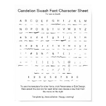 Candelion Swash Font Character Sheet for Zazzle