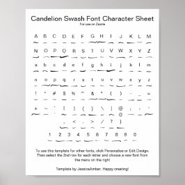 Candelion Swash Font Character Sheet for Zazzle Poster