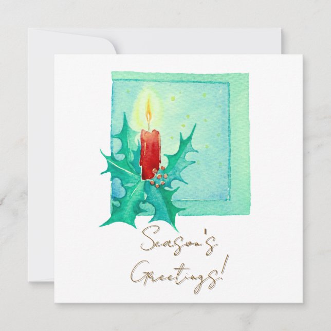 Candle and holly Christmas Card Karte (Vorderseite)