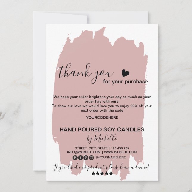 Candle Care Card Vielen Dank Karte Fügen Sie Ihren (Rückseite)