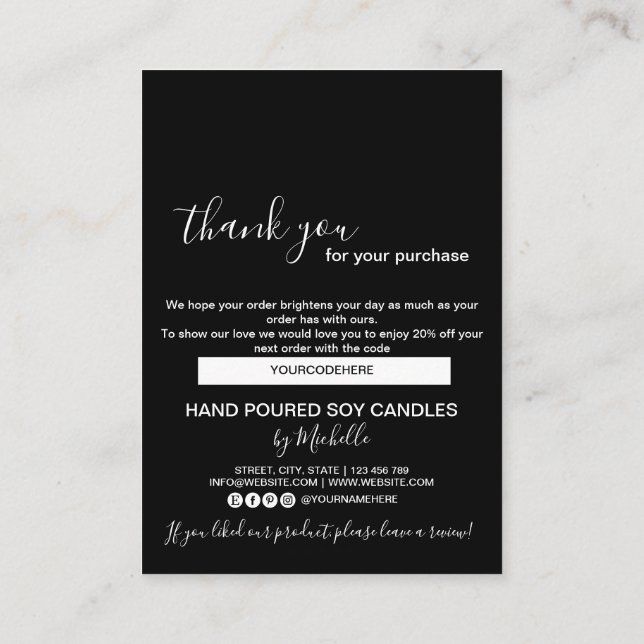 Candle Care Card Vielen Dank Karte Fügen Sie Ihren (Rückseite)