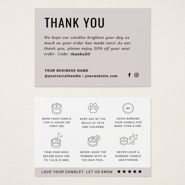 Candle Care Dankeschön Instruction Card (Vorne & Hinten)