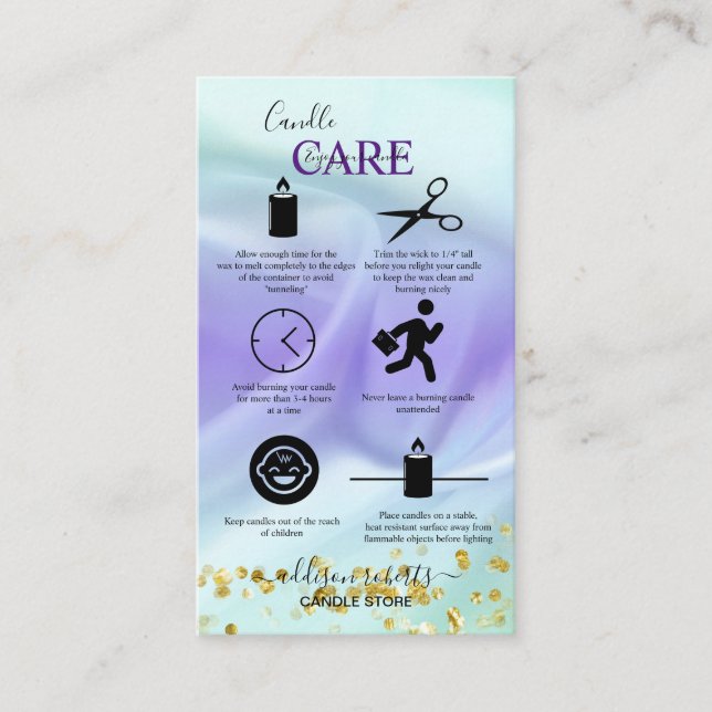 Candle Care für grüne und Lila Glitzer Visitenkarte (Vorderseite)