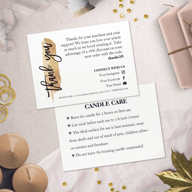 Candle Care Gold Gliter Chic Script Danke Karte (Von Creator hochgeladen)