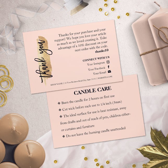 Candle Care Gold Glitzer Chic Script Vielen Dank Visitenkarte (Von Creator hochgeladen)