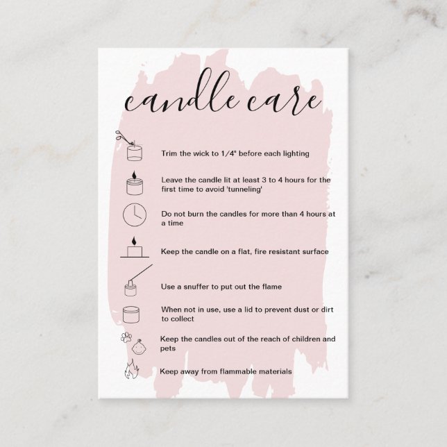 Candle Care Instructions Card Add your Logo Blush Visitenkarte (Vorderseite)