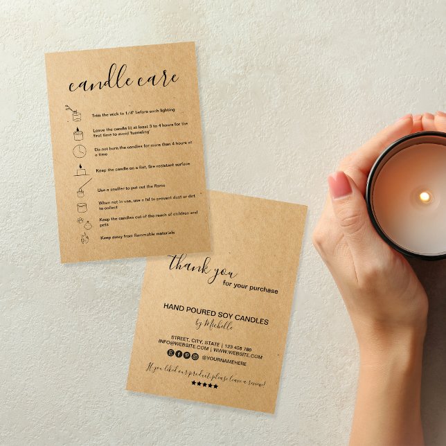 Candle Care Instructions Card Add Your Logo Simple Visitenkarte (Von Creator hochgeladen)