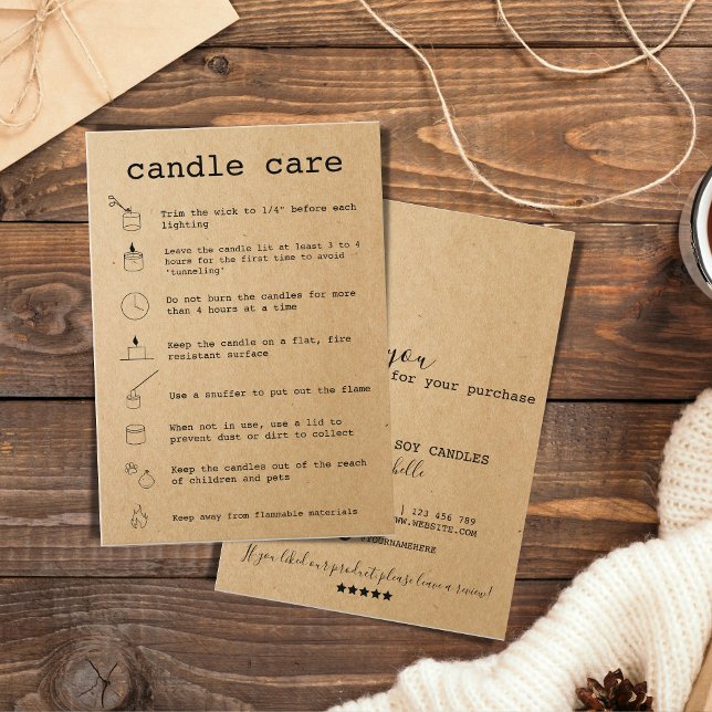 Candle Care Instructions Card Hinzufügen Ihres Log Visitenkarte (Von Creator hochgeladen)
